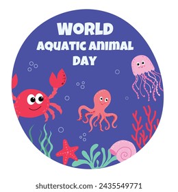 World aquatic animal day. Ocean day. Holiday concept. Template for background, banner, card, poster with text inscription.