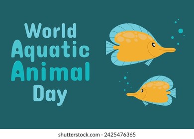 World aquatic animal day vector poster. Vector flat illustration in cartoon style.