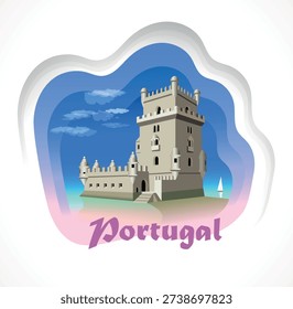 World architecture. Belem Tower in Lisbon (Portugal). Portugal travel poster. Vector art illustration
