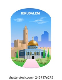 World architecture. Jerusalem travel poster. Vector art illustration