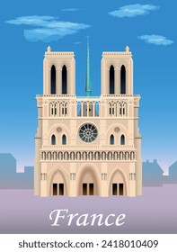 World architecture. Notre Dame de Paris. France tourist poster. Vector art illustration