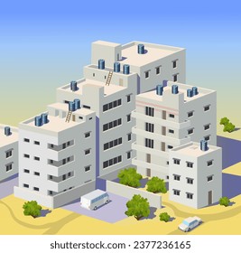 World architecture vector 3d illustration. Residential buildings in the Middle East (Palestine)