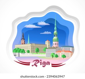 World architecture vector illustration. Riga (Latvia) travel postcard