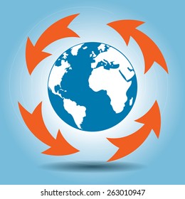 world with arrow around vector, transportation logistics and delivery