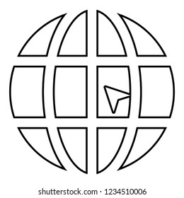 World with arrow world click concept website icon outline black color