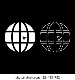 World with arrow world click concept website icon outline set white color