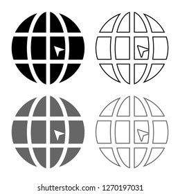 World with arrow world click concept website icon outline set grey black color
