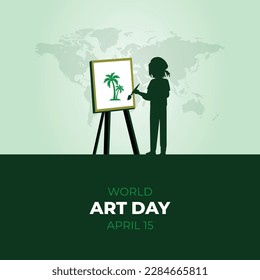 world Art Day. 15 April. Holiday concept. world art day banner, poster, card. art day symbol. vector illustration. flat illustration, flat design. world map background.