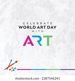 Día Mundial del Arte, 15 de abril, Plantillas vectoriales de diseño de medios sociales, arte, brochas de pincel, creativas, inspiradoras 