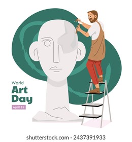World Art Day background. World Art Day Celebration. April 15. Cartoon Vector illustration design Template for Poster, Banner, Flyer, Card, Post, Cover, competition, Event. painting, paint and brush.