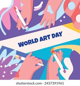 World Art Day background. World Art Day Celebration. April 15. Cartoon Vector illustration design Template for Poster, Banner, Flyer, Card, Post, Cover, competition, Event. painting, paint and brush.