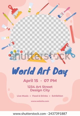 World Art Day background. World Art Day Celebration. April 15. Cartoon Vector illustration design Template for Poster, Banner, Flyer, Card, Post, Cover, competition, Event. painting, paint and brush.