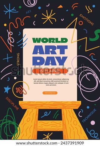 World Art Day background. World Art Day Celebration. April 15. Cartoon Vector illustration design Template for Poster, Banner, Flyer, Card, Post, Cover, competition, Event. painting, paint and brush.