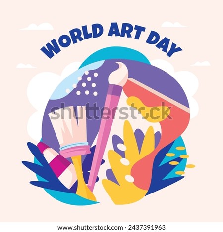 World Art Day background. World Art Day Celebration. April 15. Cartoon Vector illustration design Template for Poster, Banner, Flyer, Card, Post, Cover, competition, Event. painting, paint and brush.