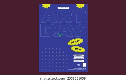 World Art Day Flyer. Easy to edit vector template for banner, poster, flyer, sticker, postcard, t-shirt