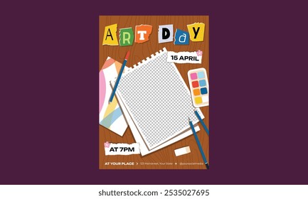 Volante del Día Mundial del Arte. Diseño de Ilustración vectorial para cartel, Anuncio, volante, saludo, tarjeta, correo, cubierta.