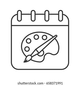 World Art Day linear icon. Thin line illustration. Calendar page with palette and brush contour symbol. Vector isolated outline drawing