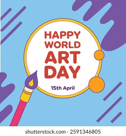 World Art Day Palette with Paintbrush and Colorful Paints.