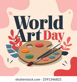 World Art Day Palette with Paintbrush and Colorful Paints.