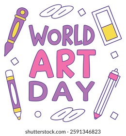 World Art Day Palette with Paintbrush and Colorful Paints.