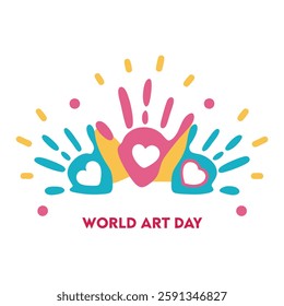 World Art Day Palette with Paintbrush and Colorful Paints.