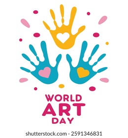 World Art Day Palette with Paintbrush and Colorful Paints.