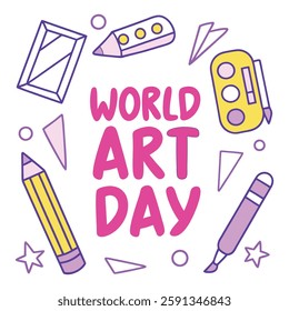 World Art Day Palette with Paintbrush and Colorful Paints.