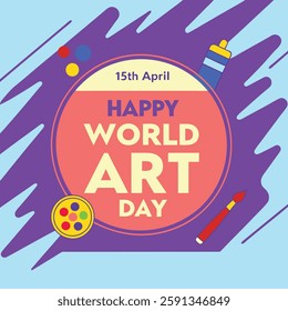 World Art Day Palette with Paintbrush and Colorful Paints.