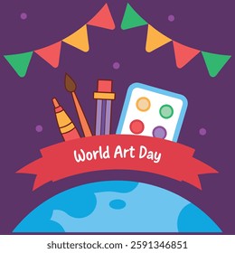 World Art Day Palette with Paintbrush and Colorful Paints.