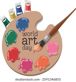 World Art Day Palette with Paintbrush and Colorful Paints.