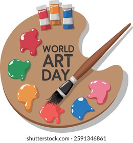 World Art Day Palette with Paintbrush and Colorful Paints.
