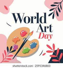 World Art Day Palette with Paintbrush and Colorful Paints.