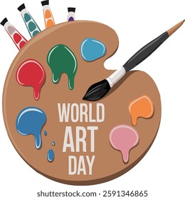 World Art Day Palette with Paintbrush and Colorful Paints.