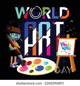 Tee-Grafik-Typografie des World Art Day für Print-T-Shirt-Illustrationsvintage
