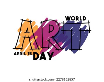 World Art Day text design vector. April 15. Colorful abstract background. Poster, banner, card, background. Eps 10.