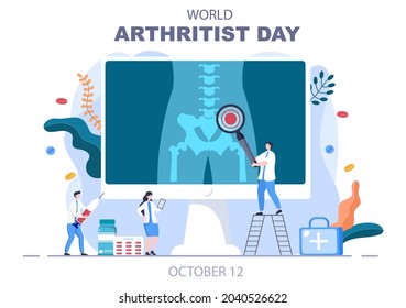 World Arthritis Day Background Which Is Celebrated On October 12. Medical Treat Rheumatism, Osteoarthritis, X Ray Scan And Bone Health For Poster Vector Illustration 