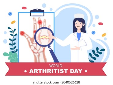 World Arthritis Day Background Which Is Celebrated On October 12. Medical Treat Rheumatism, Osteoarthritis, X Ray Scan And Bone Health For Poster Vector Illustration 