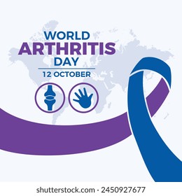 World Arthritis Day poster vector illustration. Blue purple awareness ribbon and rheumatic disease icon set vector. Template for background, banner, card. October 12 every year. Important day