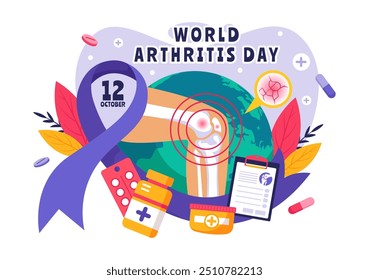 World Arthritis Day vector illustration for October 12, featuring Medical Treatment for Rheumatism and Osteoarthritis, with an X-ray Scan and Bone