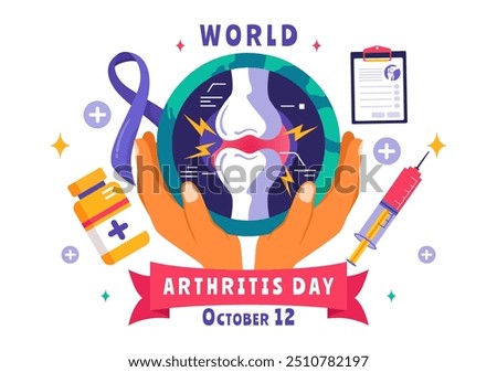 World Arthritis Day vector illustration for October 12, featuring Medical Treatment for Rheumatism and Osteoarthritis, with an X-ray Scan and Bone