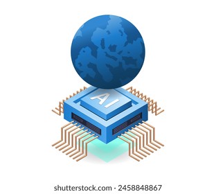 World of artificial intelligence internet infographics 3d illustration flat isometric