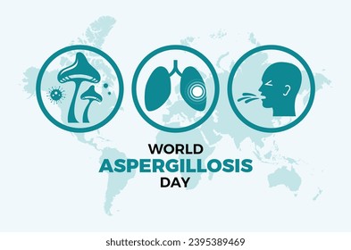 World Aspergillosis Day poster vector illustration. Human lungs, fungus, cough round icon set. Fungal infection symbol. February 1. Important day