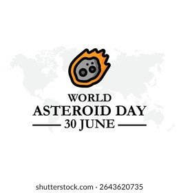 world Asteroid day 30 June burning asteroid in space vector poster. International Asteroid Day typography on white background. Asteroid symbol. 