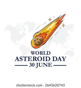 world Asteroid day 30 June burning asteroid in space vector poster. International Asteroid Day typography on white background. Asteroid symbol. 