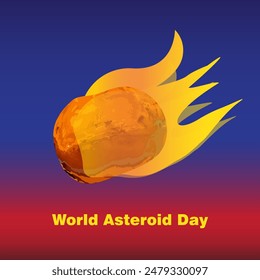 World Asteroid Day vector illustration of an asteroid streaking through space and stars in the background, as a banner or poster, International Asteroid Day. June 30.