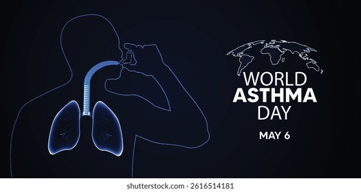 World Asthma Day 6 May glowing lungs with inhaler vector poster