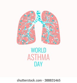 World Asthma Day awareness poster. Vector illustration of lungs filled with air bubbles. Healthy respiratory system symbol.