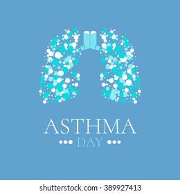 World Asthma Day awareness poster. Vector illustration of inhalers and lungs filled with air bubbles. Bronchial disease solidarity day. 