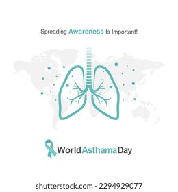 World Asthma Day, Asthma Awareness Ribbon with World map vector Design Templates, Social Media, May 2nd