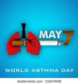 World Asthma Day Background With Cigarette, Lungs And Text 7th May. Illustration Of No Smoking Background.